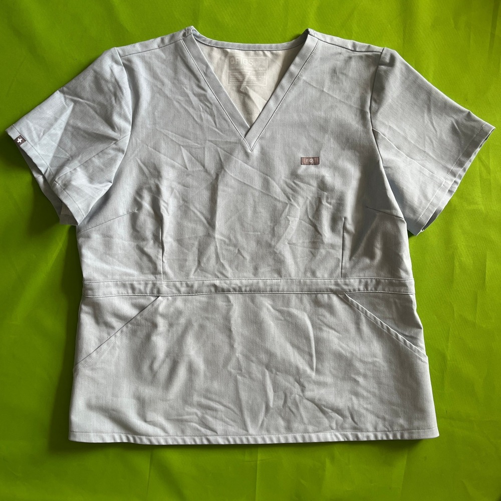 Figs Technical Collection V-Neck Scrub Top Womens XXL Light Blue Grey Pockets